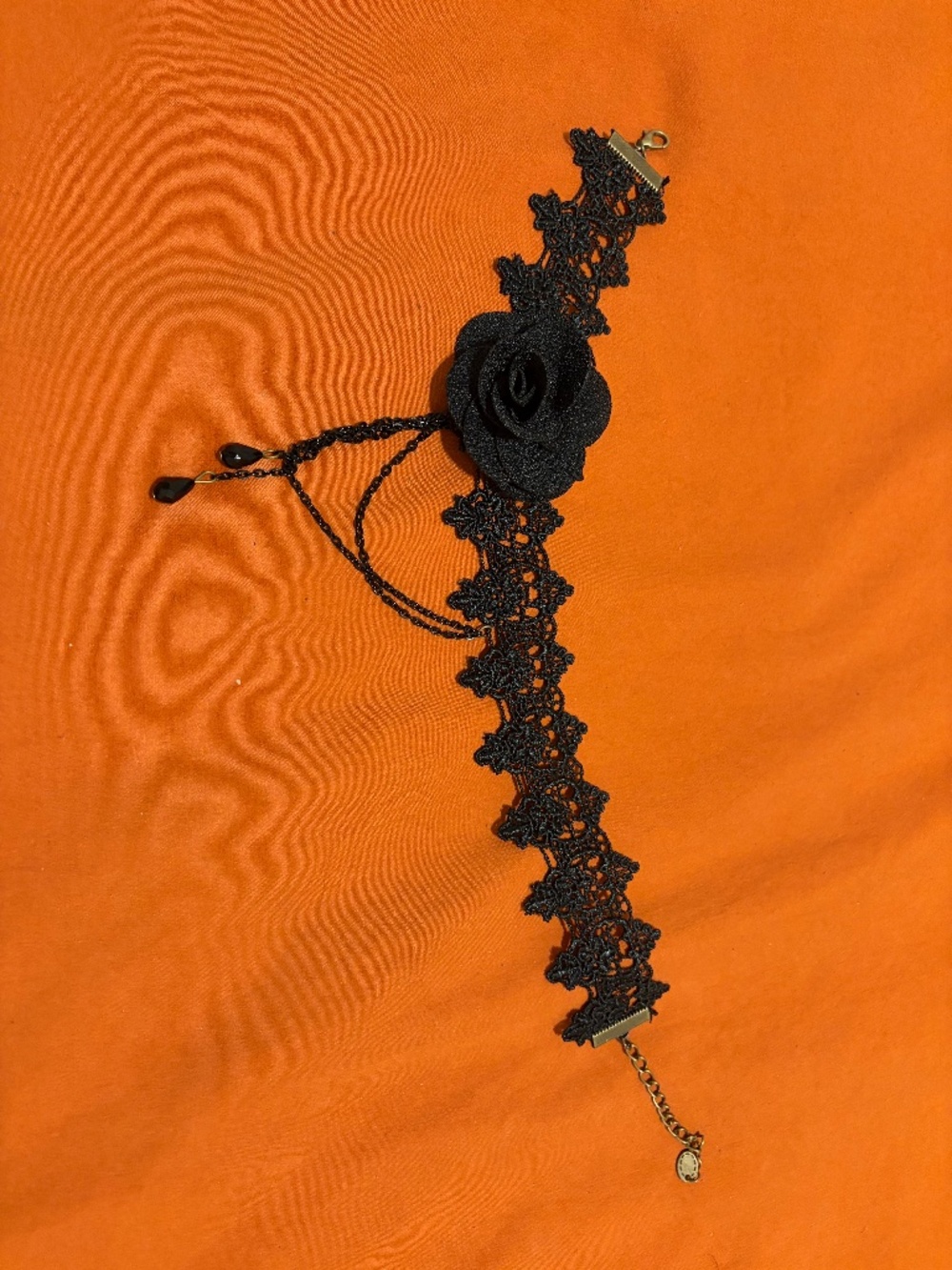 Choker Necklace Black Rose Lace Beads Chain Collar Punk Goth Scene Vamp Sexy New